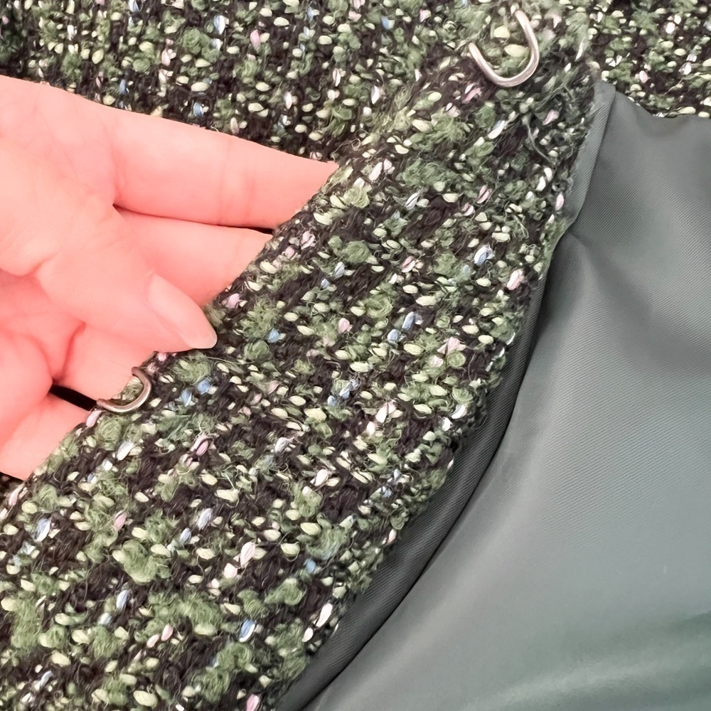 TALBOTS Collarless Long Sleeve Tweed Blazer Jacket Green Sz 6 - Picture 6 of 8